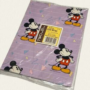 Vintage Mickey Mouse Wrapping Paper Gift Wrap 2 Big Sheets Lavender 80s 90s